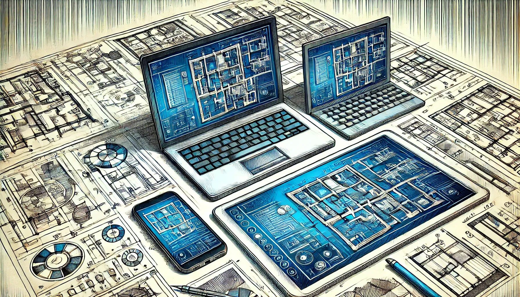 Various devices (smartphones, laptops, tablets) with different operating systems and designs, all displaying the same content Smartphones, laptops and tablets using different operating systems to display the same content