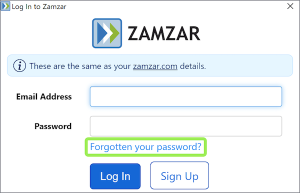 Highlights the Forgotten your password link